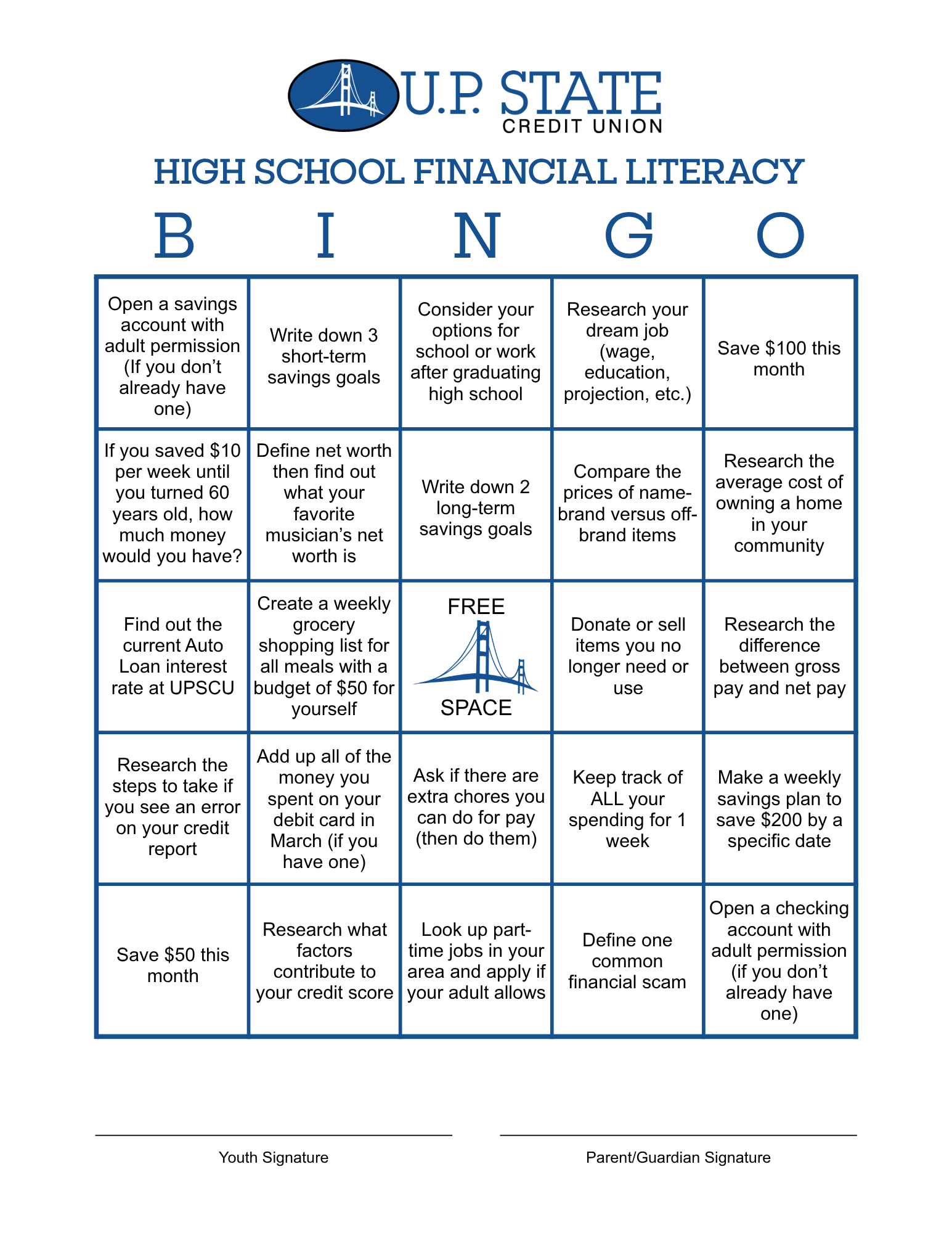 High School Bingo Card